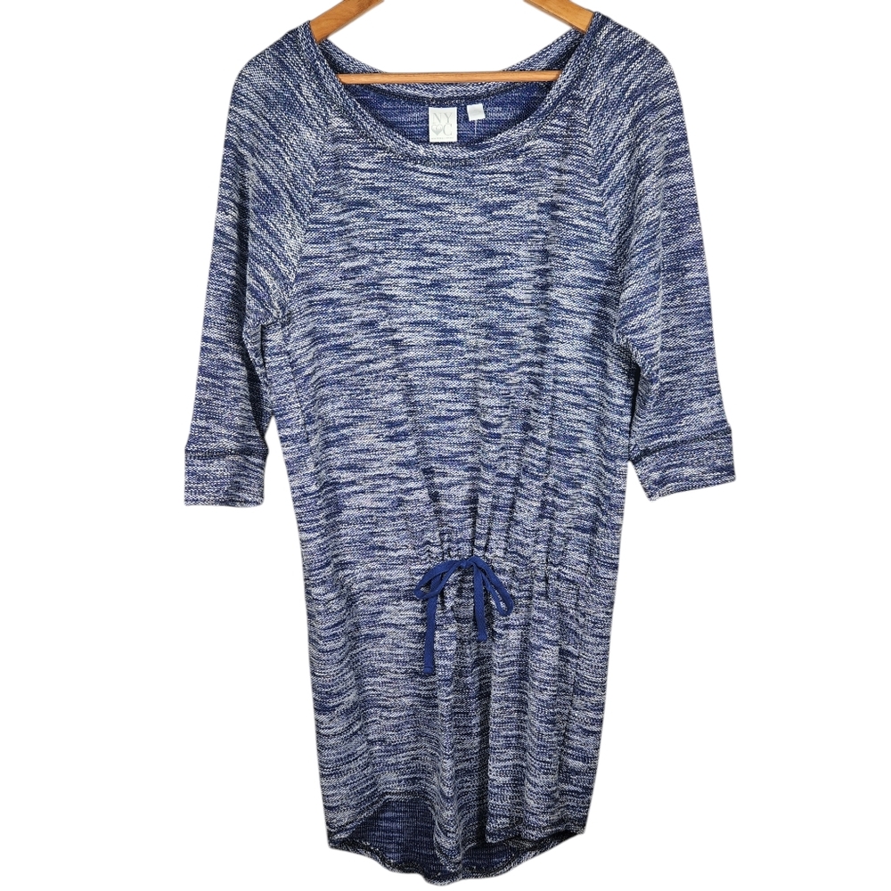NY&C NWT Blue Marled Cotton Knit 3/4 Sleeves Top Dress Drawstring Waist Sz S